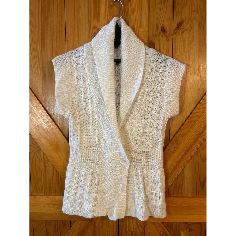 Vintage Maurices White Short Sleeve Button Knit Cardigan Size Medium 5242